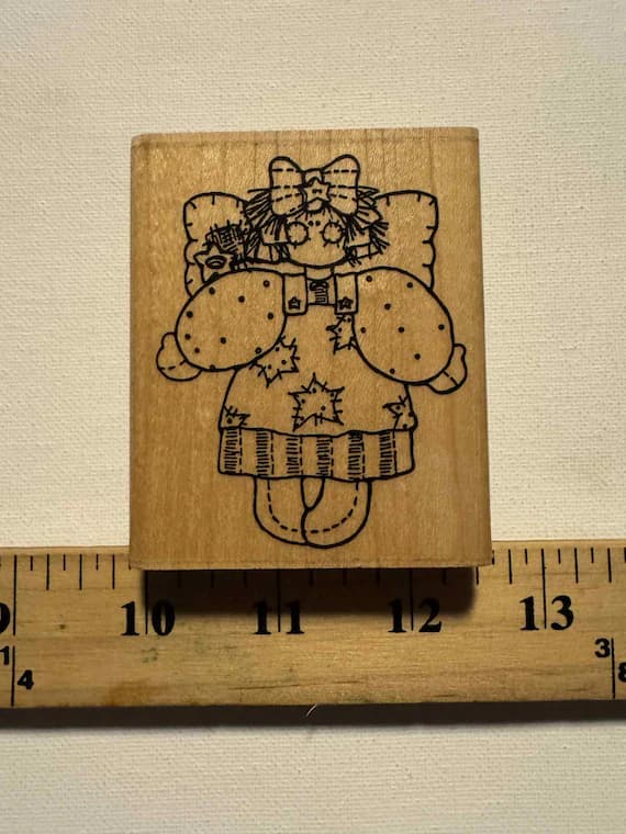 fabric - 2.5" X 3" Vintage 4th of July Angel Girl (CC07 Miss July) Wood Mounted rubber stamp by D.O.T.S