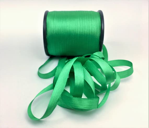emerald none - Pure Silk Embroidery Ribbon Bright Emerald Green 7mm 1/4" wide Japan -3 Yards-