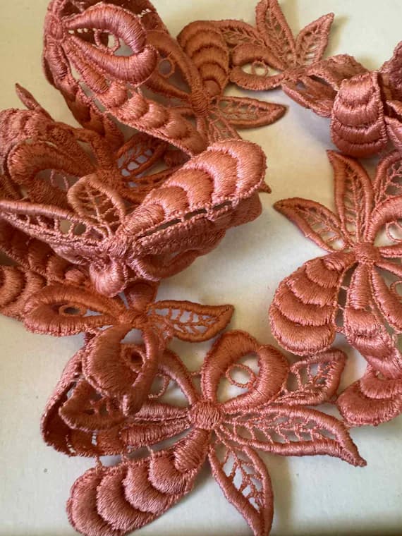 peach none - Vintage Dusty Peach Floral Applique Trim 1.75" wide 34" long