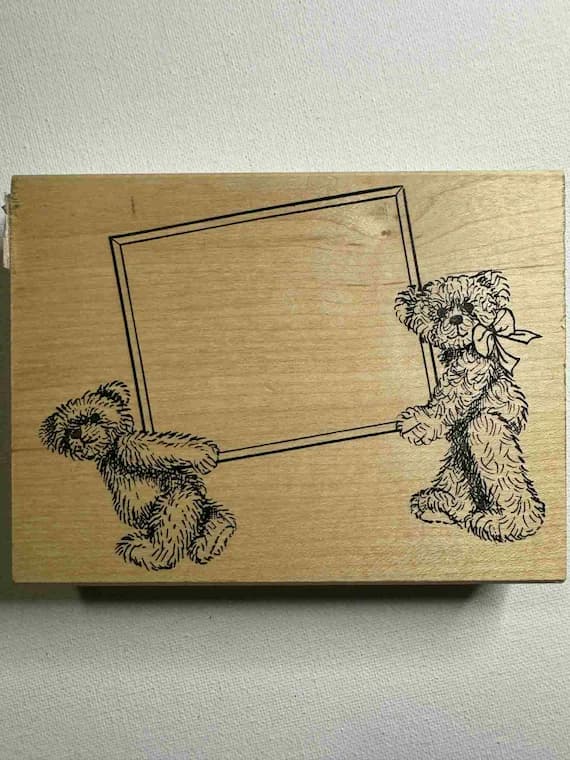 none - 4"x5.25" Photo Frame with Bears Wood Mounted Rubber stamp. Item# 5230I By: Judi Kins