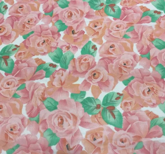 peach chiffon fabric - Peach Roses Floral - Silk Chiffon Fabric
