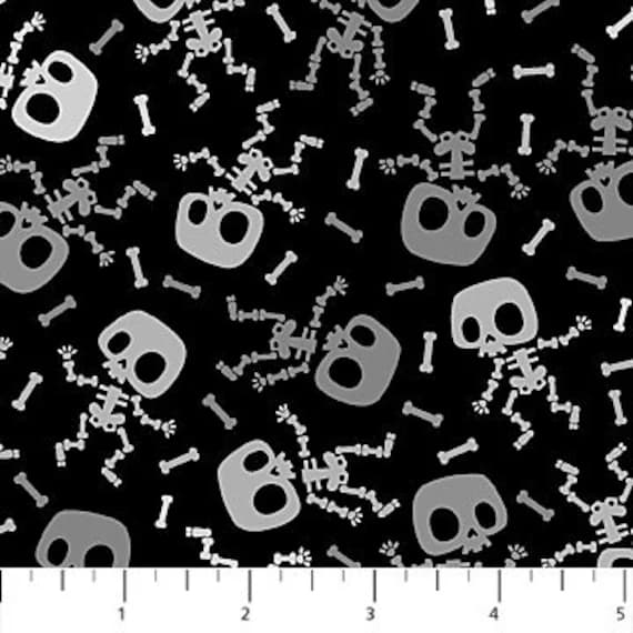 cotton fabric - Midnight Bony - Ghoultide Gathering- by Patrick Lose for Northcott Cotton Fabric
