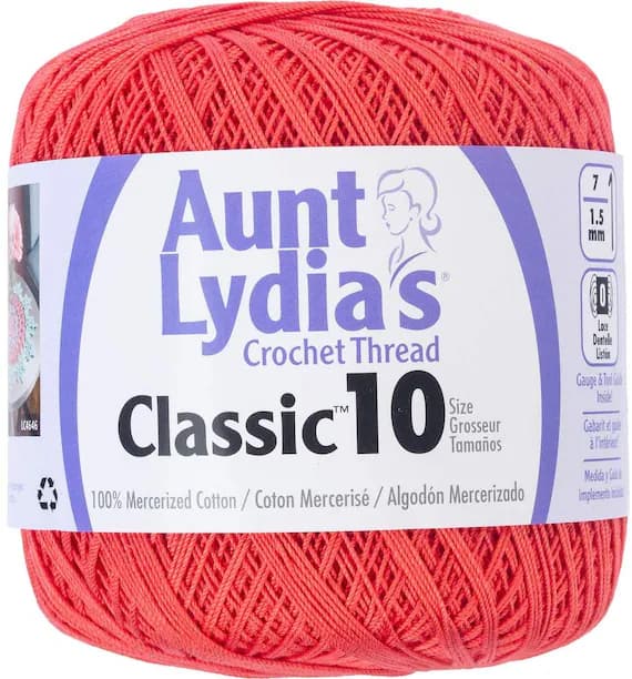 coral none - Coats Aunt Lydia's Crochet Cotton Thread Classic Size 10; Bright Coral (154-726) 350 Yards