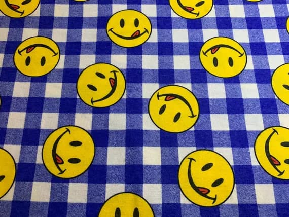 cotton fabric - 1/2 yard increments Vintage 1996 Joe Boxer Happy Face Cotton Flannel Fabric