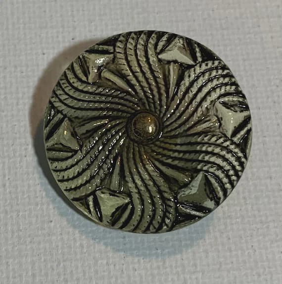 green none - Transparent Green Geometric Vintage Czech Glass Button 1-1/16”