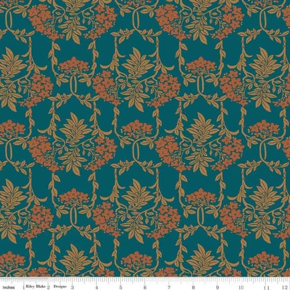 green cotton fabric - Nouveau Mayflower Dark Green The Hesketh House Collection - Liberty of London Cotton Fabric