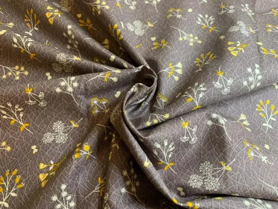 gray cotton fabric - 20"x45" increments - The Hedgerow - Flowers On Warm Grey - Lewis and Irene - Cotton Fabric