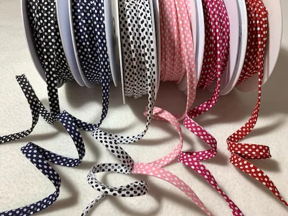 none - Polka Dot 100% Cotton Piping Trim Made in France (6 Colors to choose from) (2 yards)