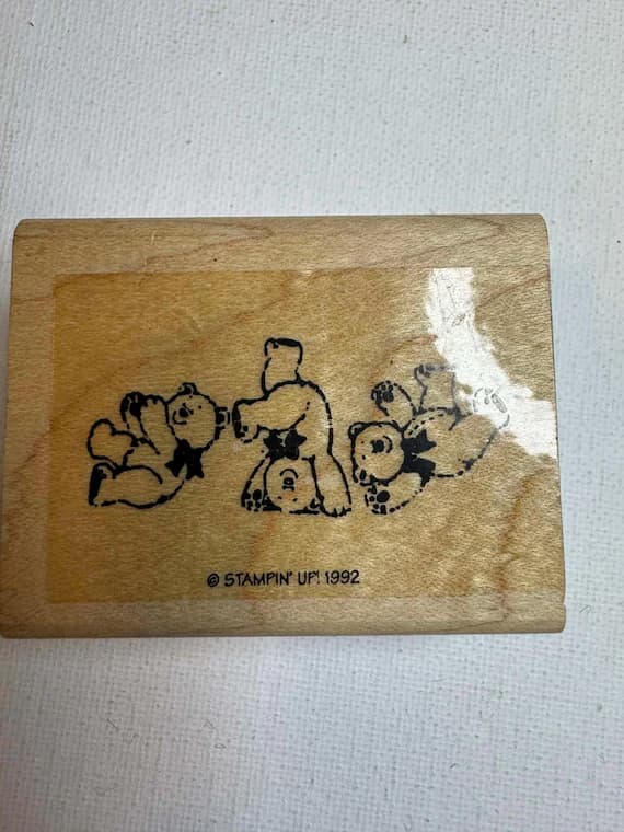 none - 1.75"x2.25" 1992 Dancing Bears Wood Mounted Rubber Stamp. By Stampin' Up!