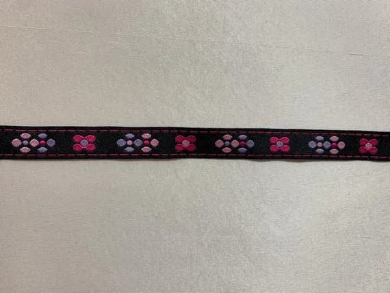 black none - Vintage Pink & Purple Flowers on Black - Jacquard Ribbon 1/2" wide -2 Yards-