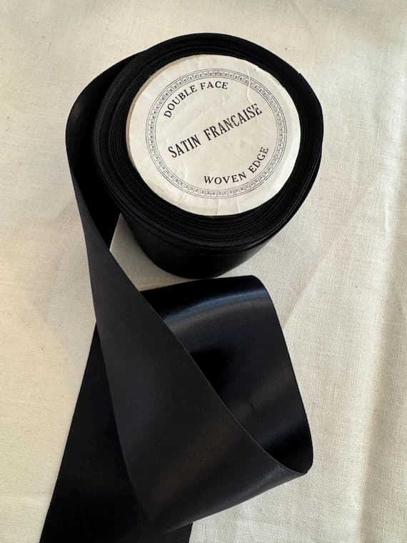 black none - 3" wide Black 100% Rayon Satin Francaise Double Faced Satin Ribbon - vintage 1940s - by the yard