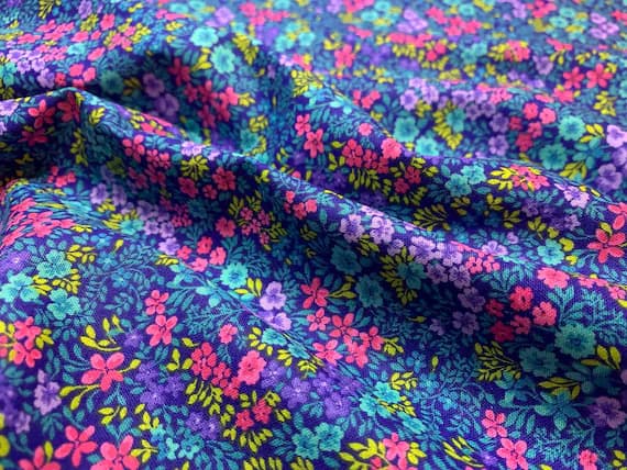 blue cotton fabric - Small Scale Pink & Blue Floral by Fabric Traditions Cotton Fabric