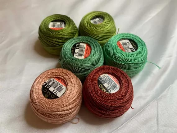 green none - lot of 6 DMC 116 8 Perle Cotton Thread Balls; Size 8 brand new #66 green and brown