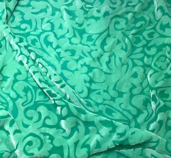 velvet fabric - SPEARMINT Scroll - Hand Dyed Burnout Silk Velvet