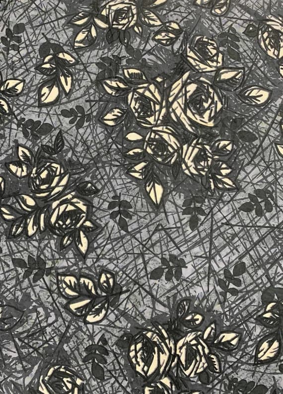 charcoal cotton fabric - Rough Sketch - Charcoal Rose Batik - Banyan Batiks Fabric