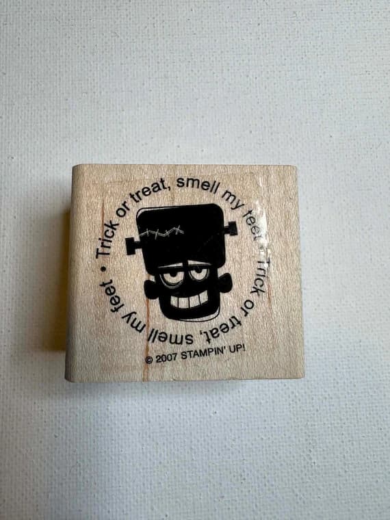 none - 1.5"x1.75" 2007 Frankenstein Halloween Wood Mounted Rubber Stamp. By Stamped Up!