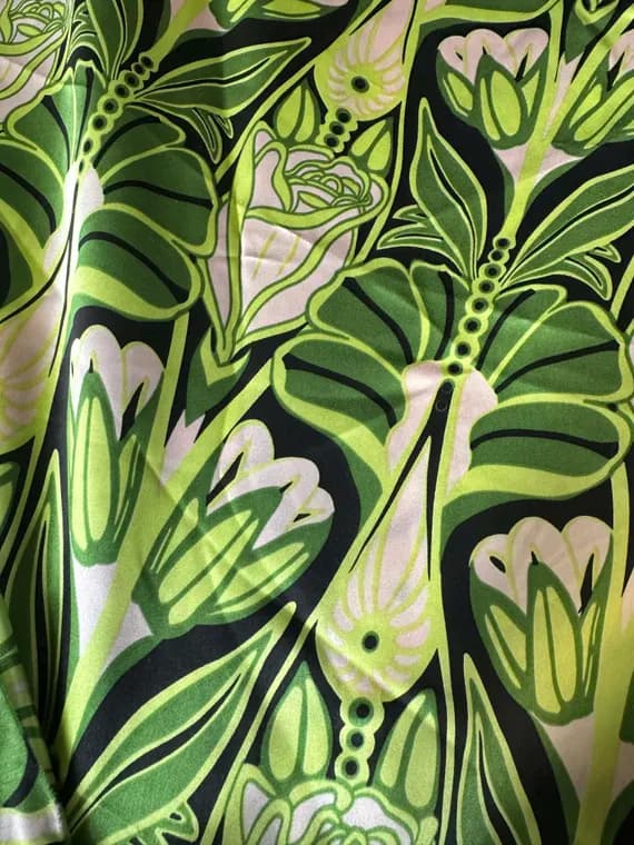 green charmeuse fabric - Green Art Nouveau Floral - Silk Charmeuse Fabric