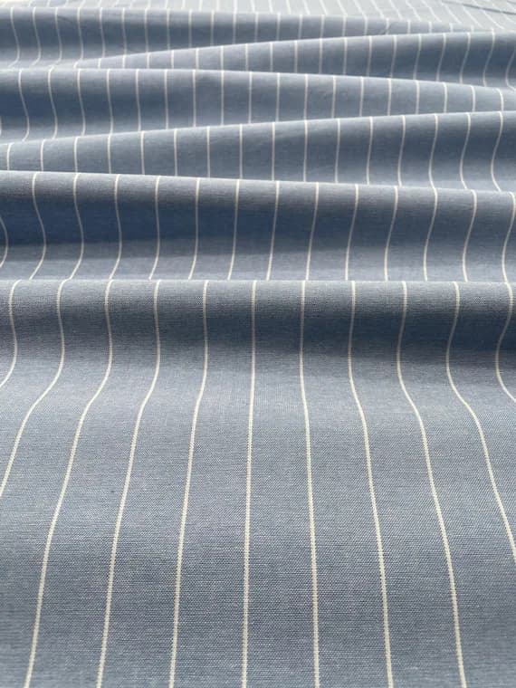 white cotton fabric - Blue & White Stripe 100% Cotton Chambray Fabric