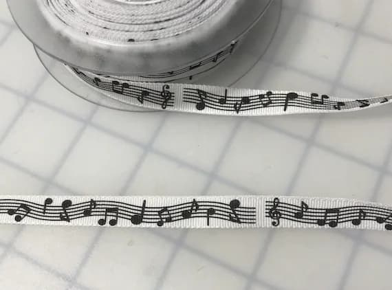none - Music Notes Grosgrain Ribbon Trim 3/8" Made in France - 3 yards