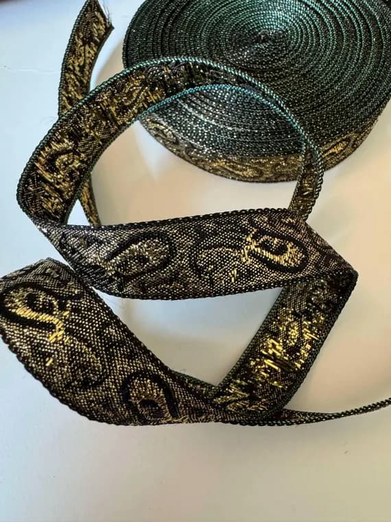 gold none - Vintage Black & Gold Paisley Jacquard Brocade Ribbon 11/16" wide -2 Yards-