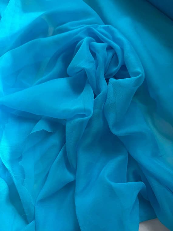 turquoise chiffon fabric - Bright Turquoise Blue - Crinkle Silk Chiffon Fabric