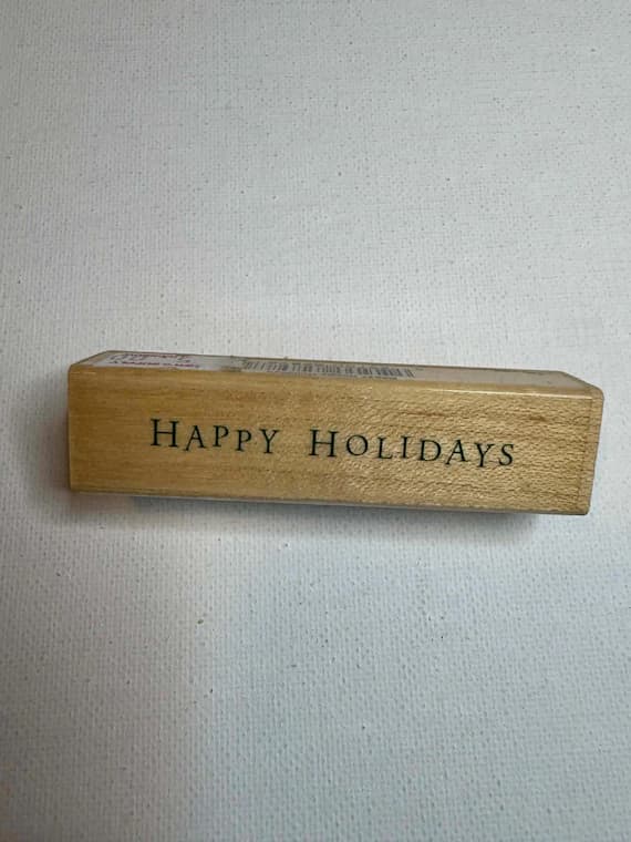 none - 5/8"x3" 2003 Happy Holidays Wood Mounted Rubber Stamp (C2847) By Hero Arts