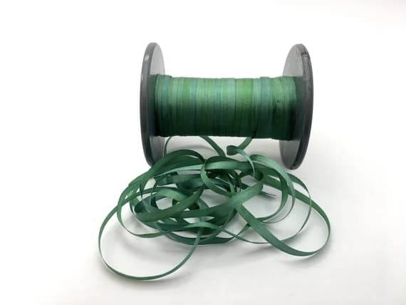 kelly none - Hand Dyed Kelly Green #45 Pure Silk Embroidery Ribbon 4mm 1/8" wide Japan -3 yards-