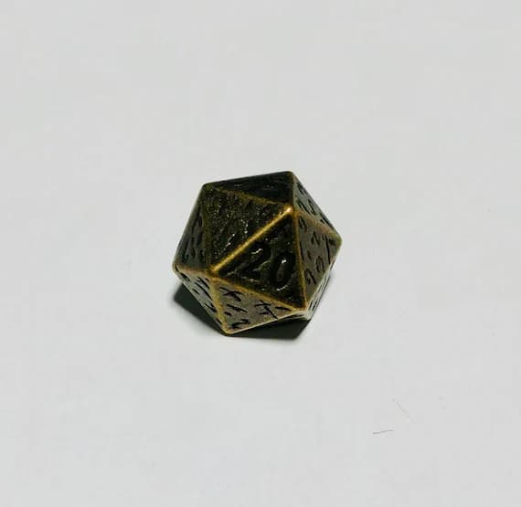none - DND 20 Sided Die Dice Brass Metal Button - Dill Buttons (Set of 2)