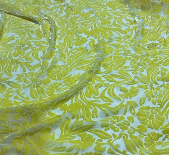 yellow velvet fabric - SUNSHINE YELLOW Floral Burnout Hand Dyed Silk Velvet Fabric