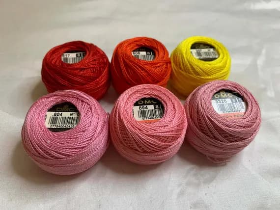 pink none - lot of 6 DMC 116 8 Perle Cotton Thread Balls; Size 8 brand new Pink Orange #23