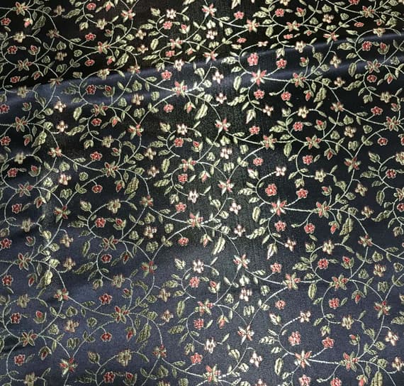 gold brocade fabric - Black & Gold Small Floral - Faux Silk Brocade Fabric