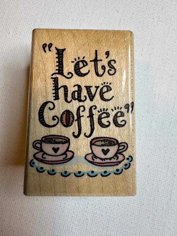 none - 1.25"x2" 1996 Let's Have Coffee Wood Mounted Rubber Stamp (C1013) By Hero Arts