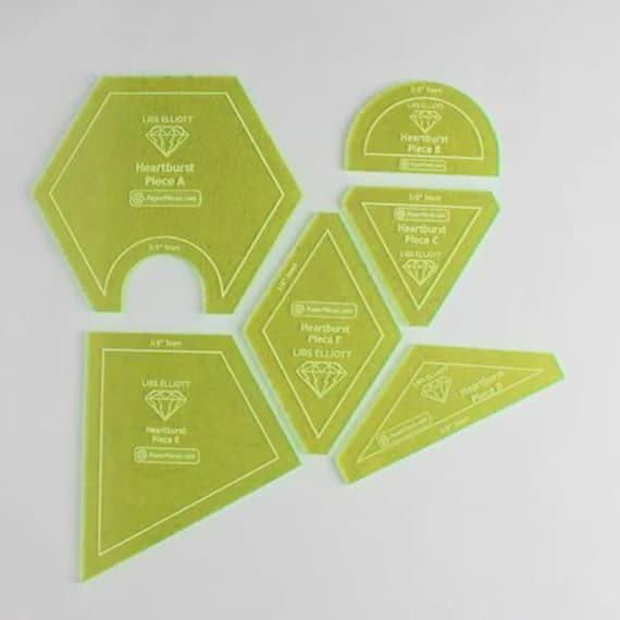 fabric - Heartburst 6 Piece Acrylic Fabric Cutting Template Set with Seam Allowance new