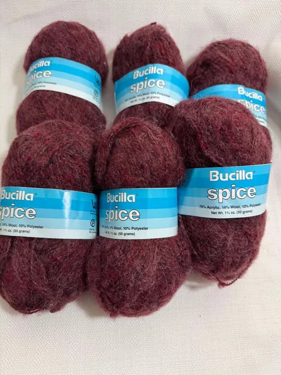 burgundy jersey fabric - Vintage Bucilla Spice Wool /Acrylic /Polyester Lot of 6 Yarn Balls Burgundy Red