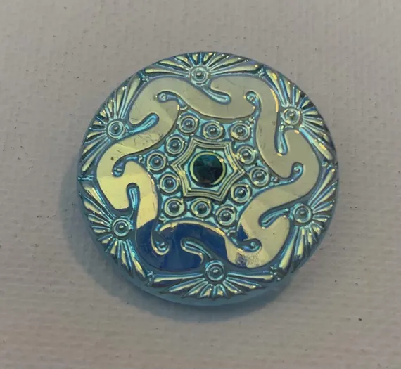 blue none - Iridescent Carnival Glass Blue Pinwheel Vintage Czech Glass Button 1-1/8"