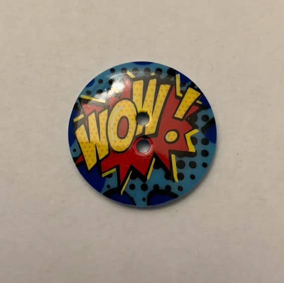 none - Comic Book Wow Plastic Button Set of 2 - 28mm / 1-1/16" - Made in France