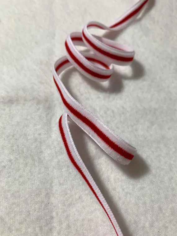 white none - French VELVET Ribbon Red & White Candy Cane Stripe by the yard 3/8 inch