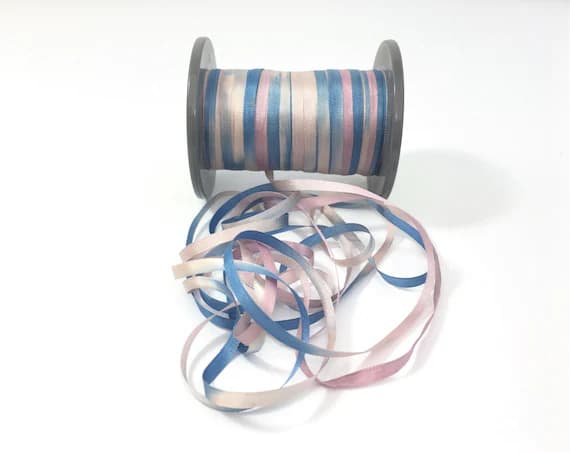 lilac none - Hand Dyed Blue & Lilac #28 Pure Silk Embroidery Ribbon 4mm 1/8" wide Japan -3 yards-