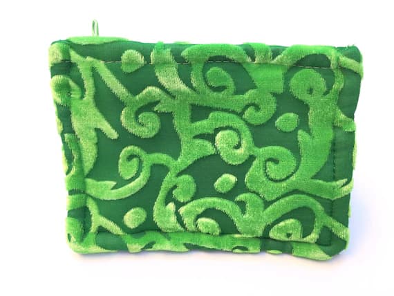 green velvet fabric - Bright Green Hand Dyed Burnout Baroque Silk Velvet Coin Purse