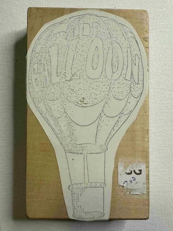 none - 3"x5.25 Hot Air Balloon Wood Mounted Rubber Stamp.