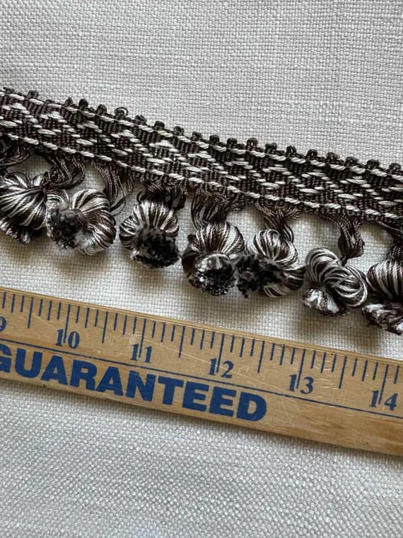 white none - Vintage Brown & White 2.25" Onion Ball Tassel Fringe -by the yard-