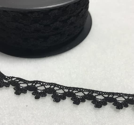 black lace - Black Cotton Edge Lace - Made in France (1/2" wide)