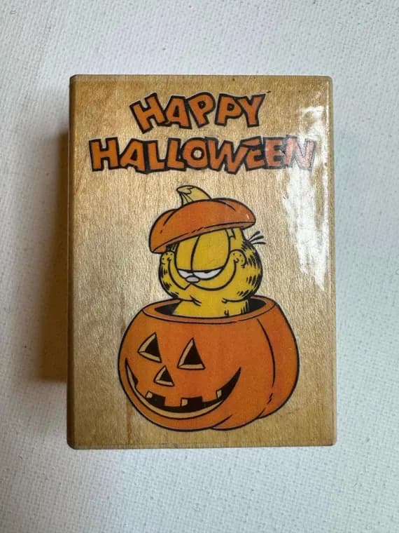 none - 1.75"x2.5" Garfield Pumpkin Wood Mounted Rubber Stamp (A531-D) By Rubber Stampede