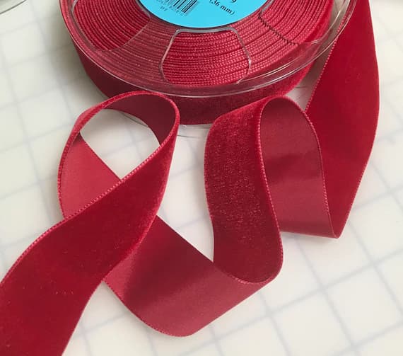 ruby none - French VELVET Ribbon RUBY RED 1 yard (1 1/2" wide)