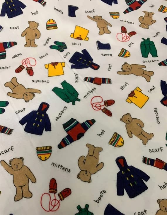cotton fabric - Teddy Bear Winter Clothing Dress Up - Cotton Flannel Fabric