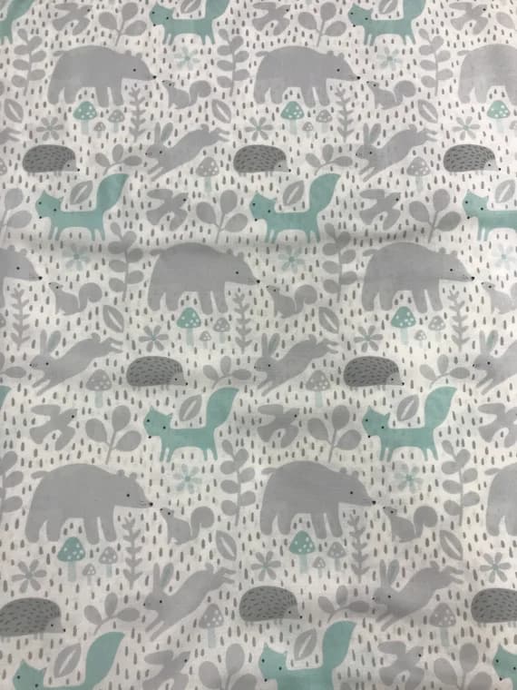 turquoise cotton fabric - Hello Little One Animals - White Turquoise - Northcott Cotton Fabric