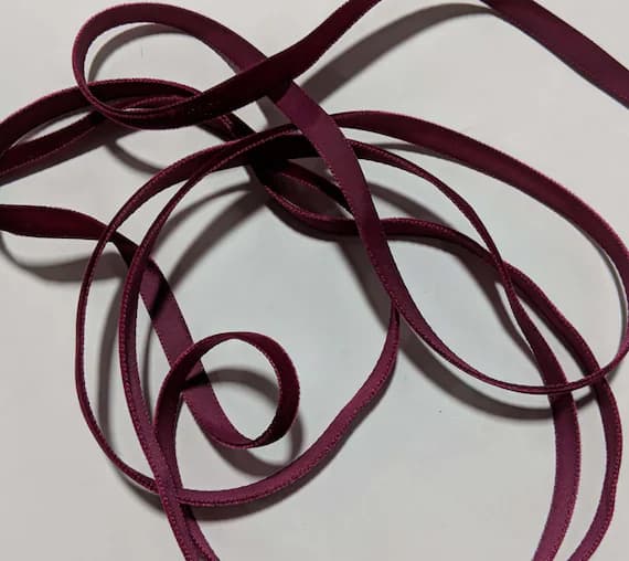 maroon none - 2 yards French VELVET Ribbon MAROON RED by the yard 3/8 inch
