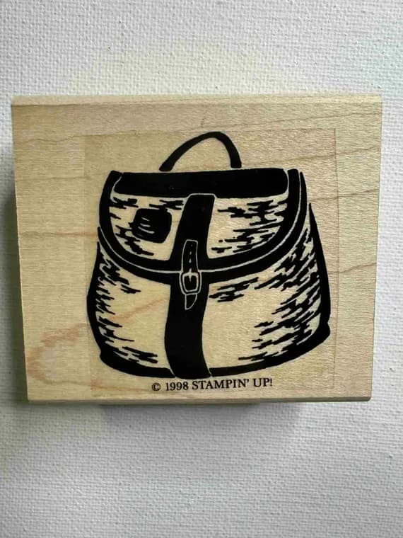 none - 2.25"x2.5" Creel Fishing Bag Wood Mounted Rubber Stamp.