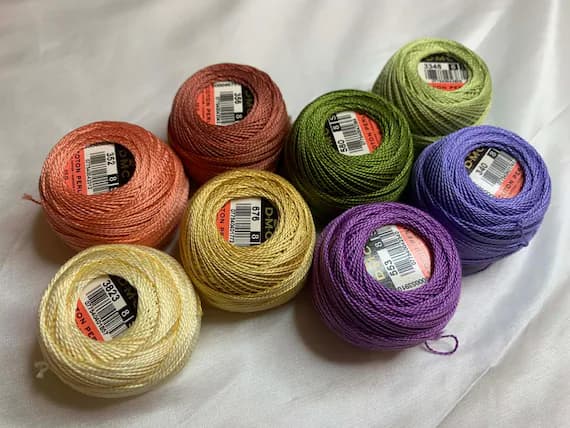 none - lot of 8 DMC 116 8 Perle Cotton Thread Balls; Size 8 brand new #62 spring colors