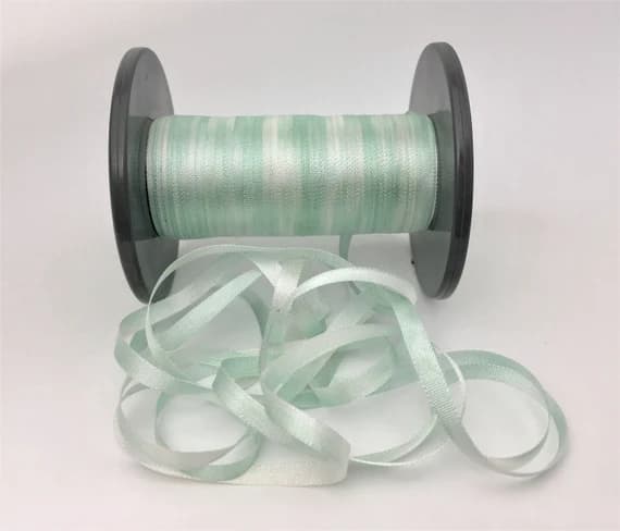 none - Hand Dyed Spearmint Breeze #80 Pure Silk Embroidery Ribbon 4mm 1/8" wide Japan -3 yards-